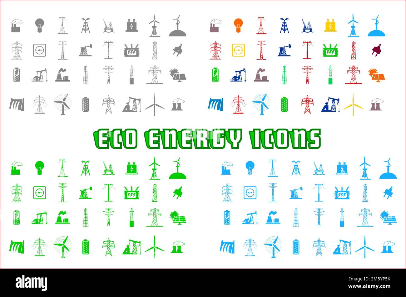 Eco Energy Icons Vector Illustration In Schwarz, Blau Und Grün Stock Vektor
