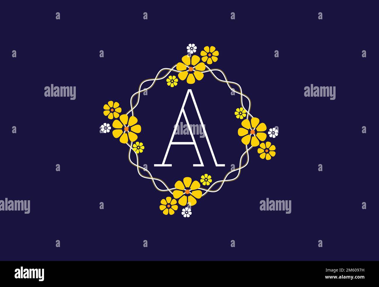 Blumenmonogrammbuchstabe A. Anfangsalphabet mit botanischen Elementen. Vektordesign mit Blumenmuster und Alphabet Stock Vektor