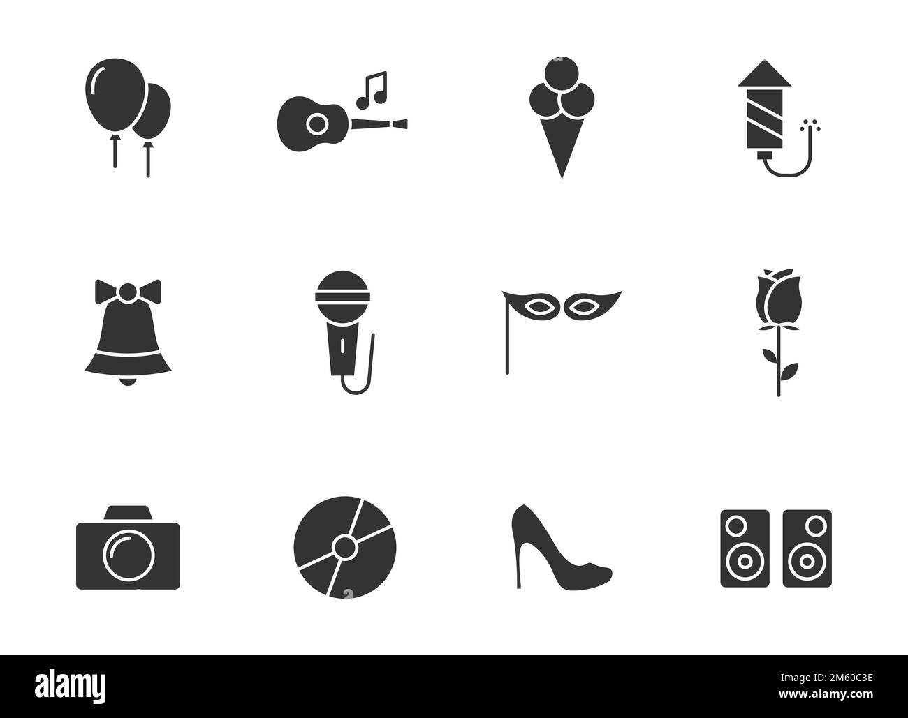 Partysilhouetten-Vektorsymbole isoliert auf Weiß. Partyymbole für Web, mobile Apps, ui-Design und Werbeaktionen Stock Vektor