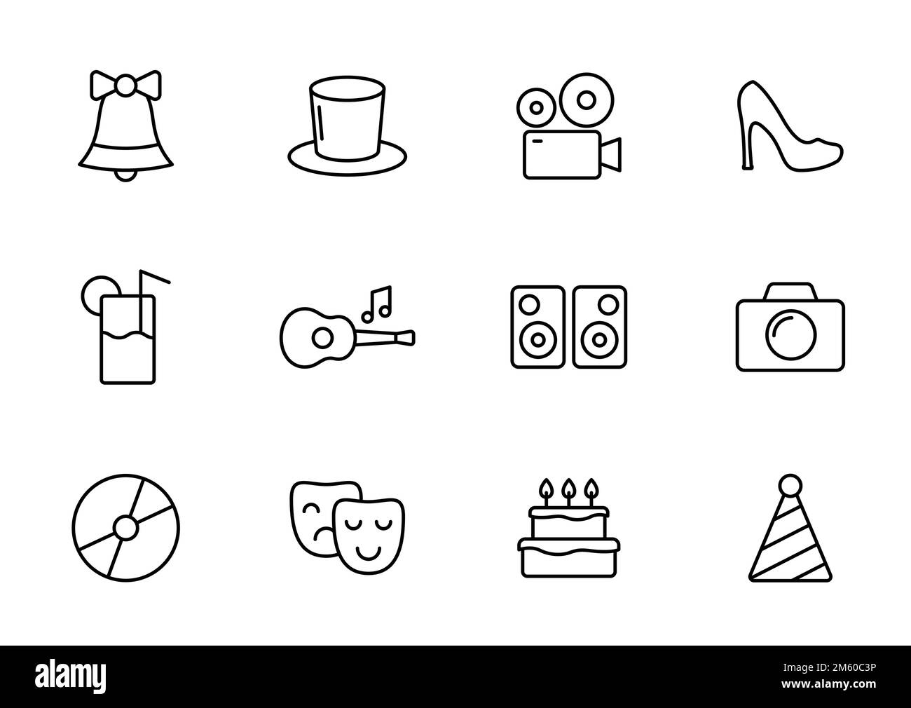 Partylinien-Vektorsymbole auf weiß isoliert. Symbolset für die Party-Feier für Web- und ui-Design, mobile Apps und Print-Polygrafie Stock Vektor