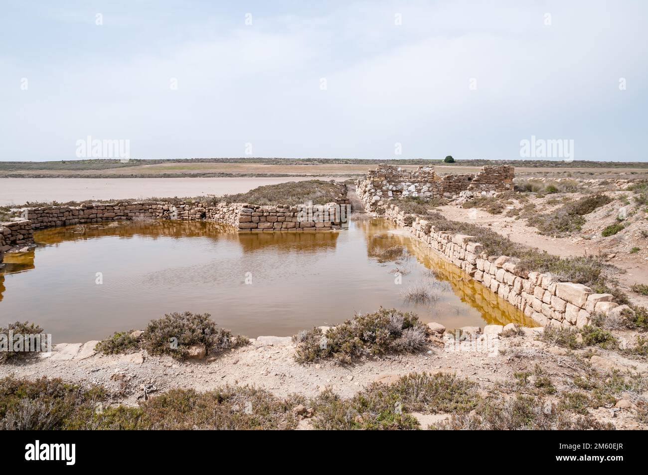 Saladas de Sástago, alte Infrastruktur für die Salzgewinnung, Bujaraloz, Aragón, Spanien Stockfoto