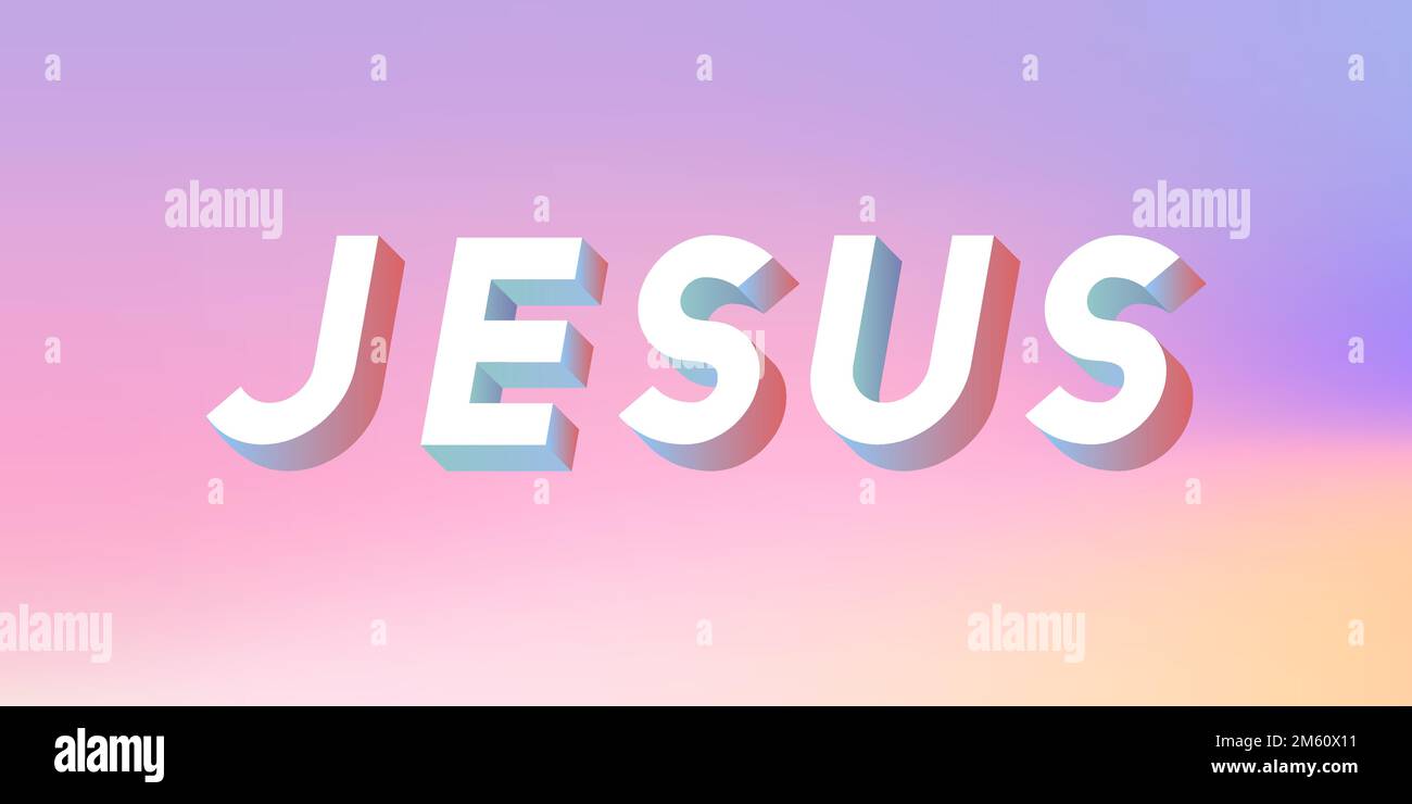 Isometrisches Wort Jesus-Typographie auf einem pastellfarbenen Gradientenhintergrundvektor Stock Vektor