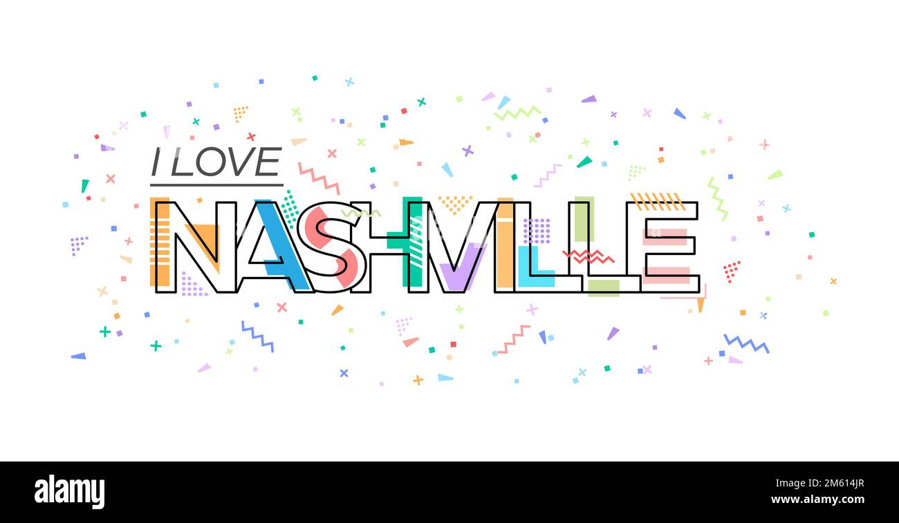 Ich liebe Nashville. Vektorbeschriftung für Postkarten, Poster, Poster und Banner. Flaches Design Stock Vektor