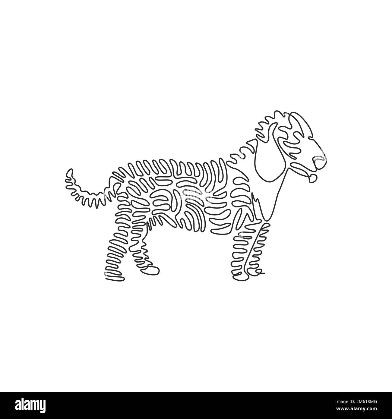 Eine lockige, einzeilige Zeichnung süßer abstrakter Hundekunst. Durchgehende Linien zeichnen einen Vektor zur Darstellung eines freundlichen Haustieres als Symbol Stock Vektor