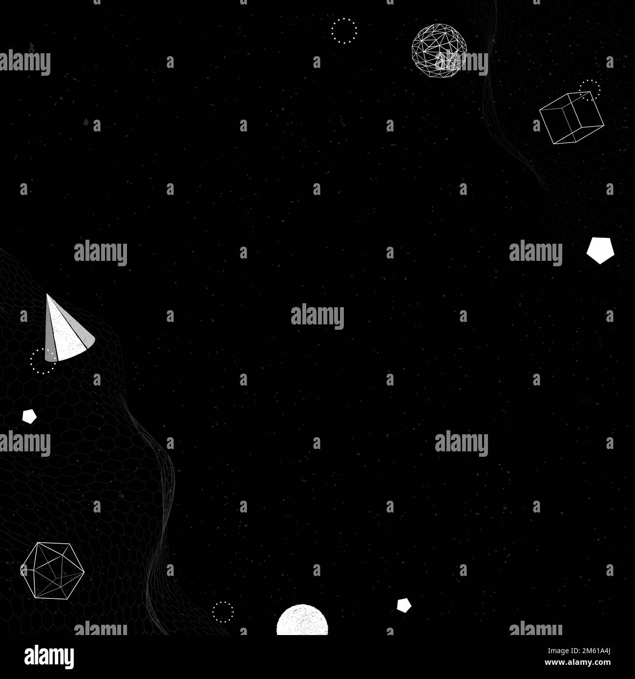 Graue geometrische Formen auf einem Wireframe-Wellenhintergrundvektor Stock Vektor