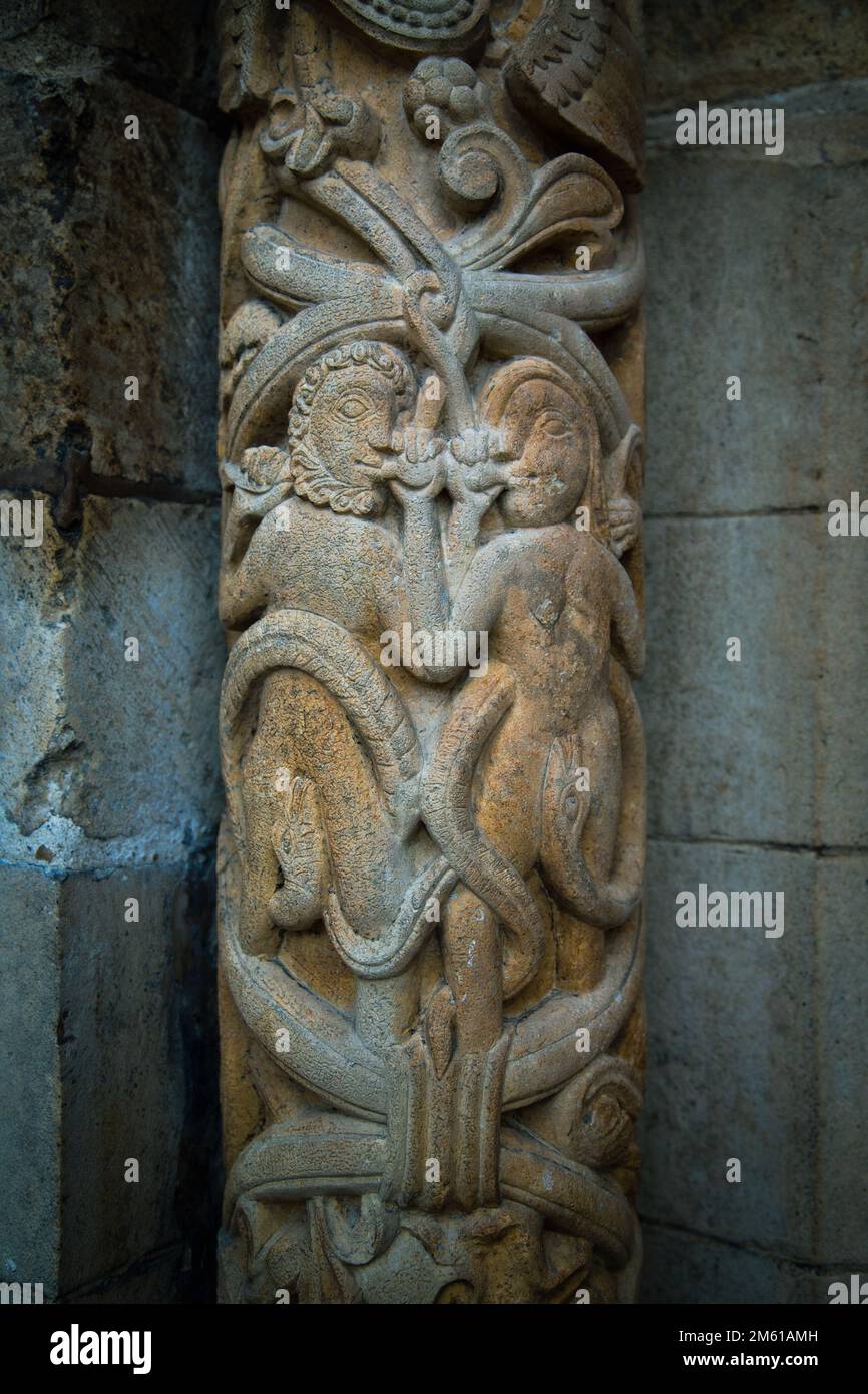 Details der komplexen Designs an der Westfront der Lincoln Cathedral. Stockfoto