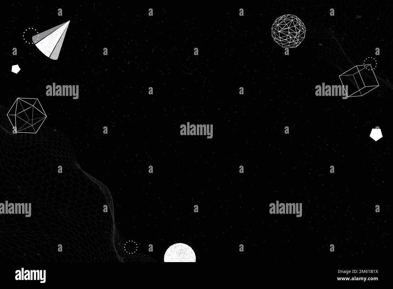 Graue geometrische Formen auf einem Wireframe-Wellenhintergrundvektor Stock Vektor