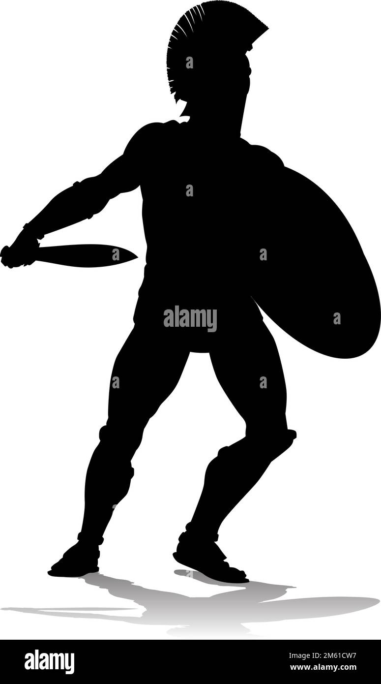 Spartan Silhouette Gladiator Trojan Greek Warrior Stock Vektor