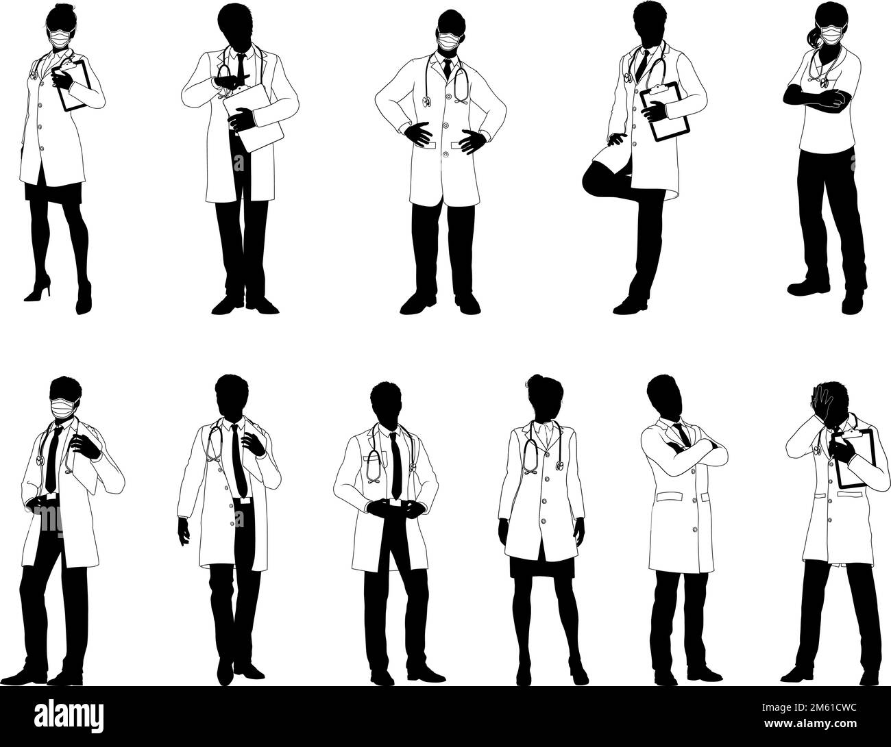 Arzt Männer und Frauen Medizinische Menschen Silhouette Set Stock Vektor