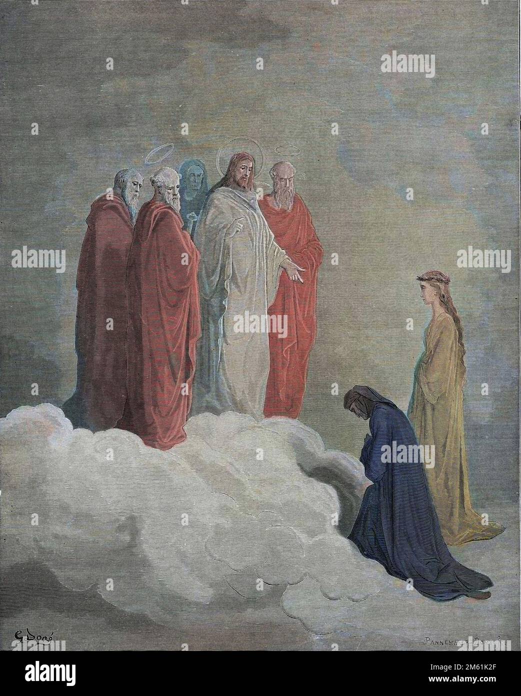 The Divine Comedy by Dante Alighieri , Paradiso, Canto 26 : St. John Examines Dante concerning love - by Dante Alighieri (1265-1321) - Illustration de Gustave Dore (1832-1883), 1885 - Colorisation digital d'apres l'originale Stockfoto The Divine Comedy by Dante Alighieri , Paradiso, Canto 26 : St. John Examines Dante concerning love - by Dante Alighieri (1265-1321) - Illustration de Gustave Dore (1832-1883), 1885 - Colorisation digital d'apres l'originale Stockfoto