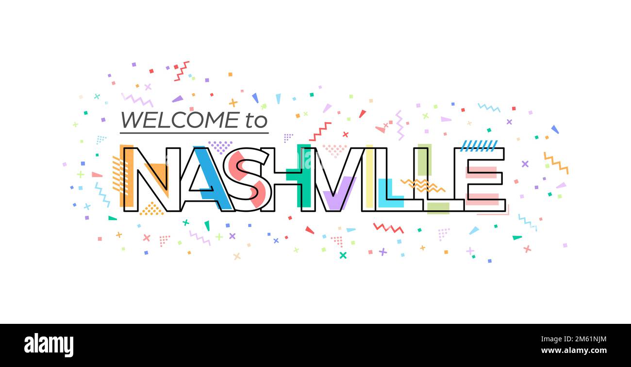 Willkommen in Nashville. Vektorschrift für Grußkarten, Postkarten, Poster, Poster und Banner. Flaches Design Stock Vektor