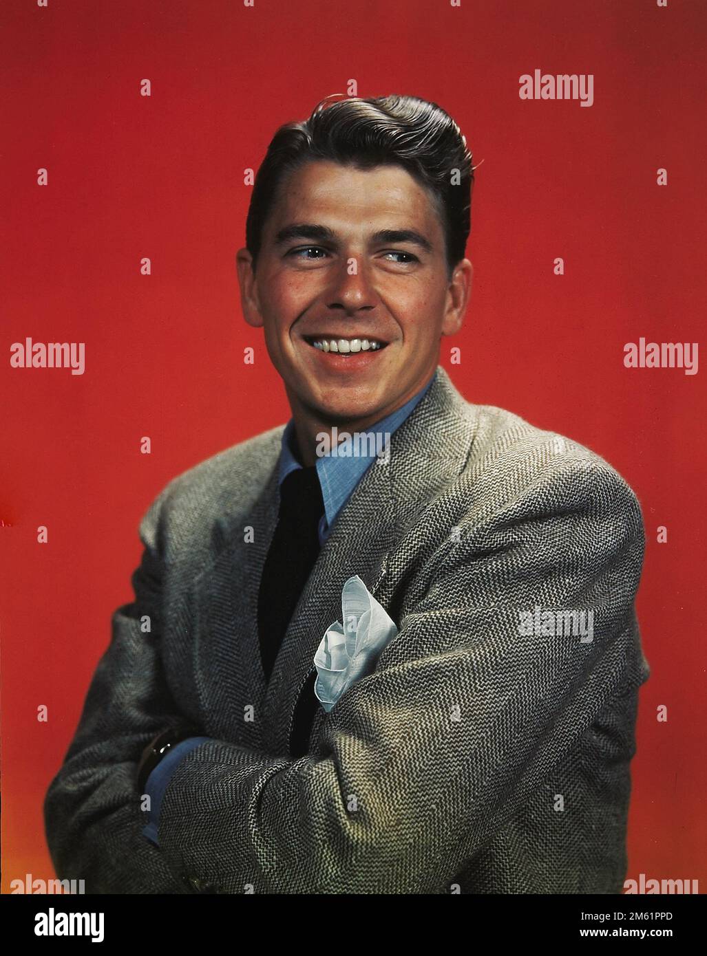 Erfolgreicher Schauspieler und späterer Präsident der Vereinigten Staaten von Amerika, Ronald Reagan, 1940er Stockfoto