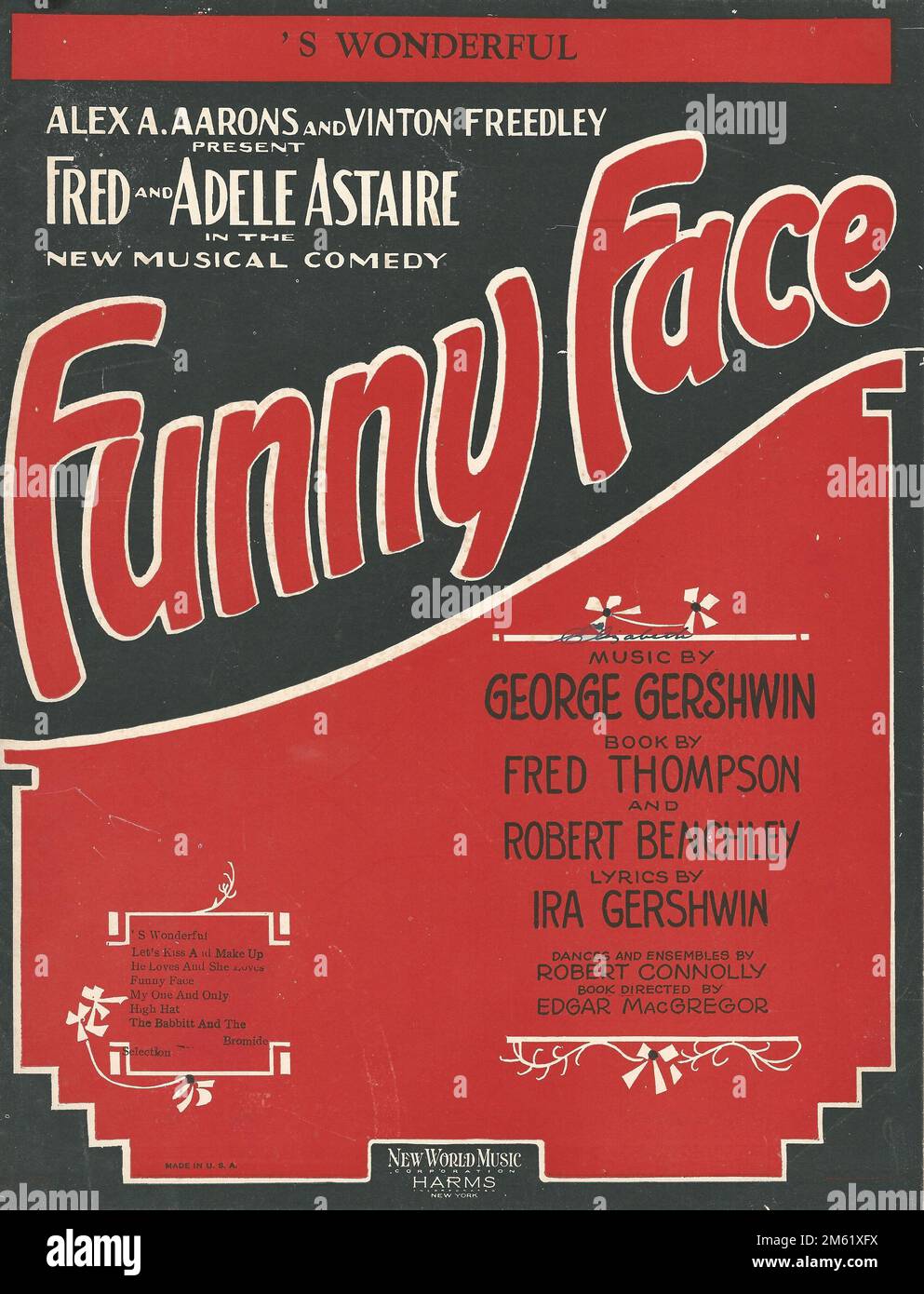 „Lustiges Gesicht“ 1927 Gershwin Astaire Musikblatt Titelseite Stockfoto