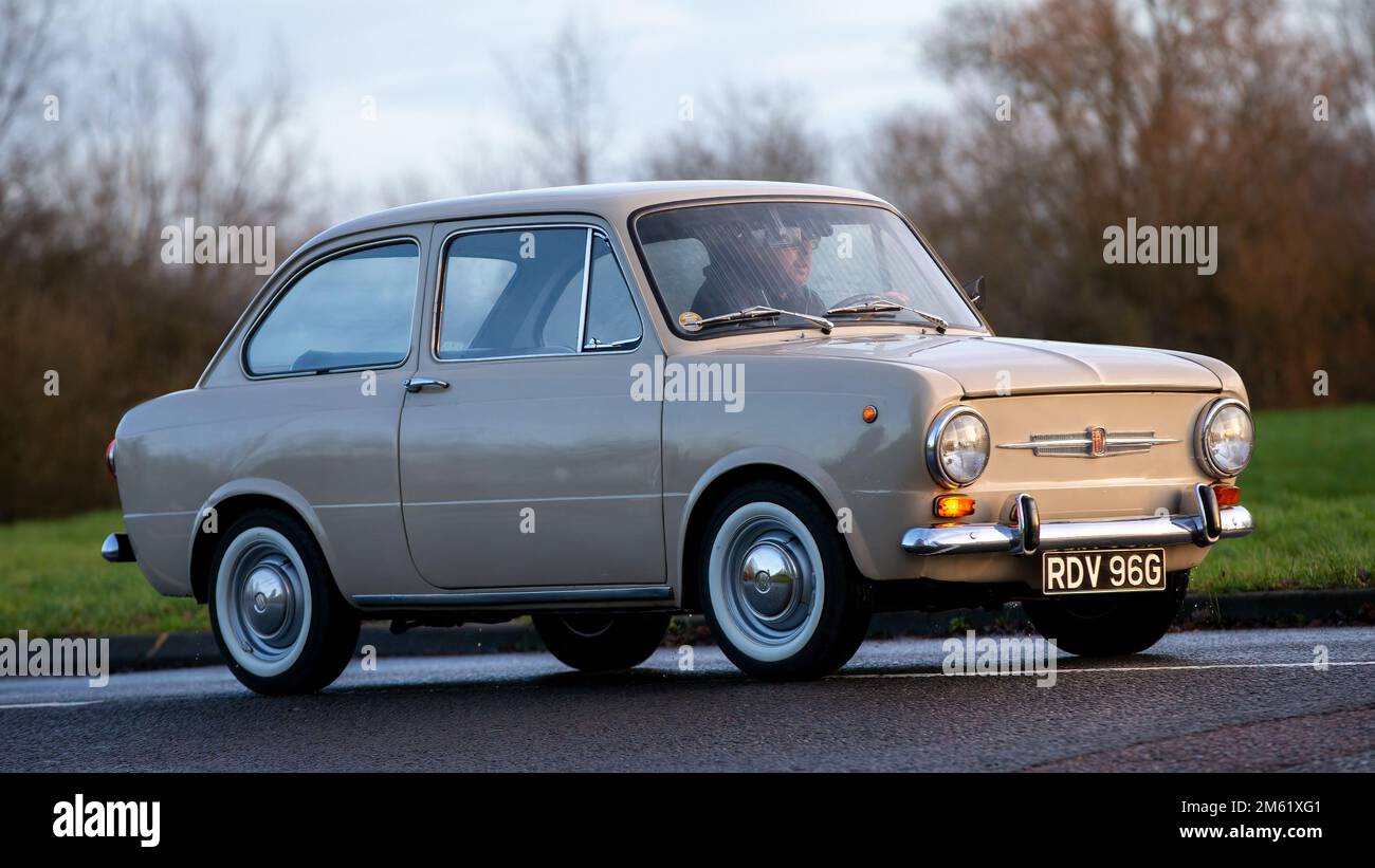1969 Creme Fiat 850 Oldtimer Stockfoto