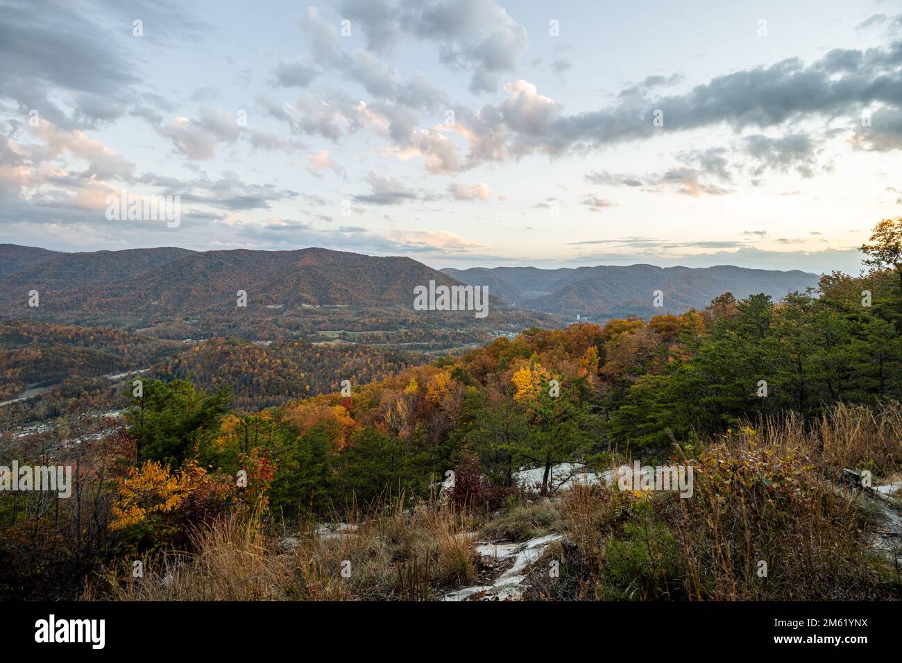 Herbstfarben sind in den bewaldeten Bergen der zentralen Appalachen zu sehen. Stockfoto