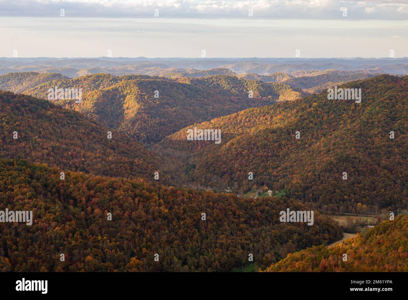 Herbstfarben sind in den bewaldeten Bergen der zentralen Appalachen zu sehen. Stockfoto