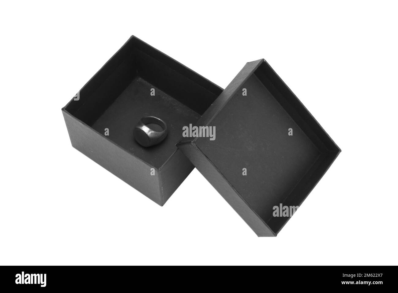 Rote Geschenkbox isoliert auf weißem Hintergrund. Stockfoto