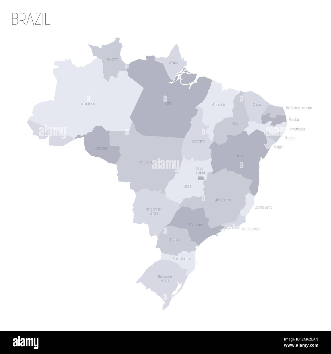 Politische Karte Brasiliens der Verwaltungsabteilungen - Föderative Einheiten Brasiliens. Graue Vektorkarte mit Beschriftungen. Stock Vektor