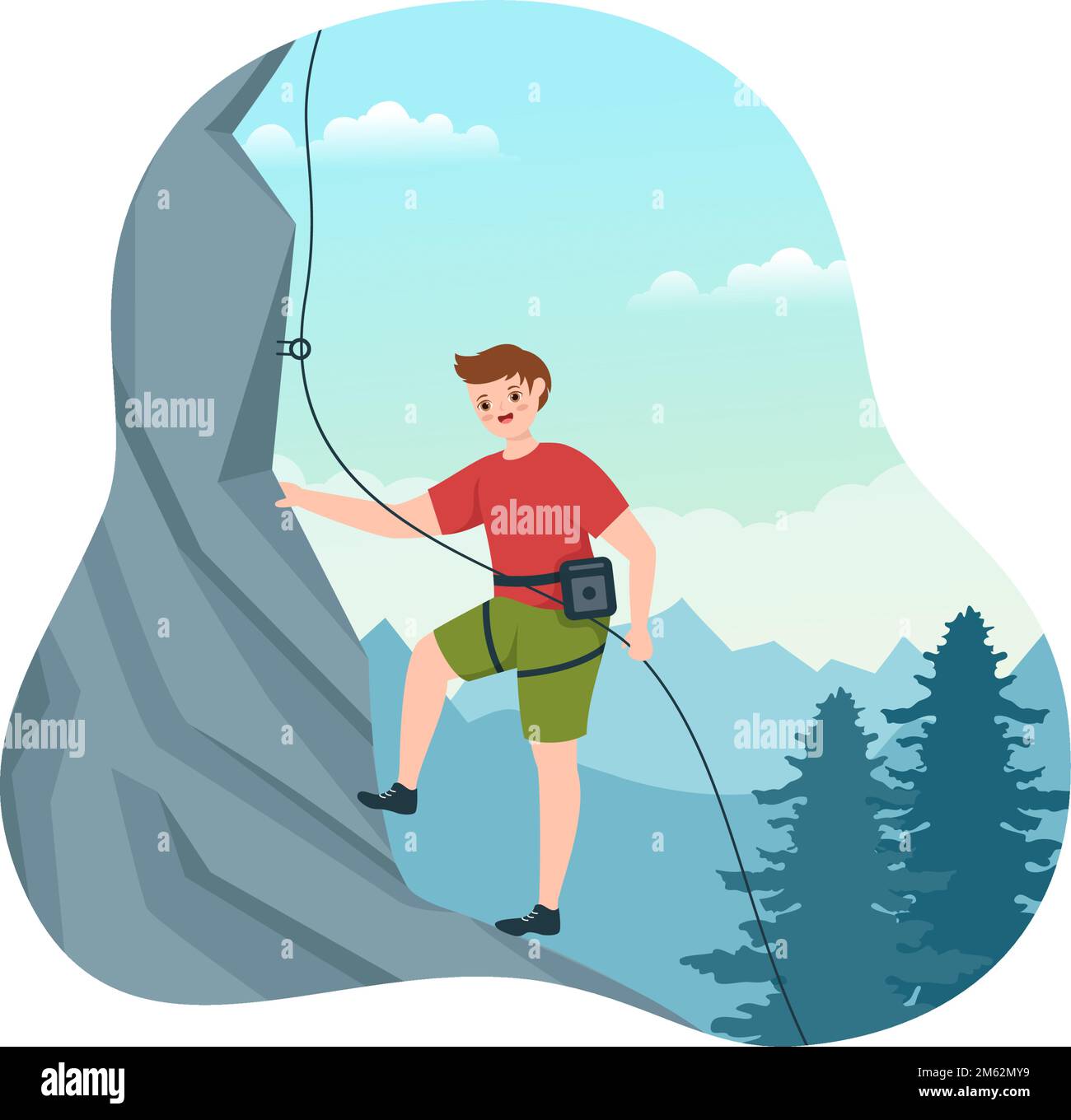 Cliff Climbing Illustration mit Kletterer Climbing Rock Wall oder Mountain Cliffs und Extreme Activity Sport in Flat Cartoon Hand Drawn Template Stock Vektor