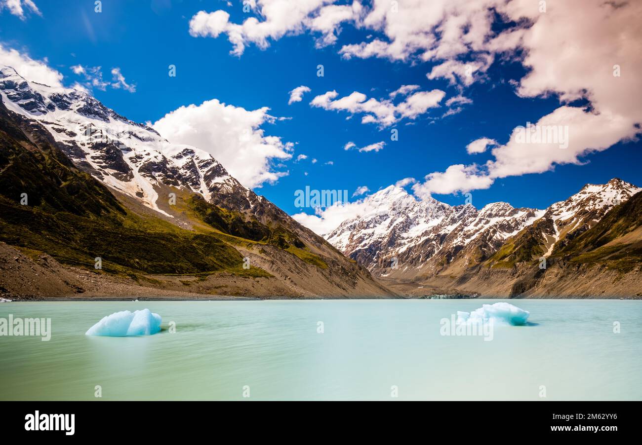 Lake Hooker und Mount Cook Stockfoto