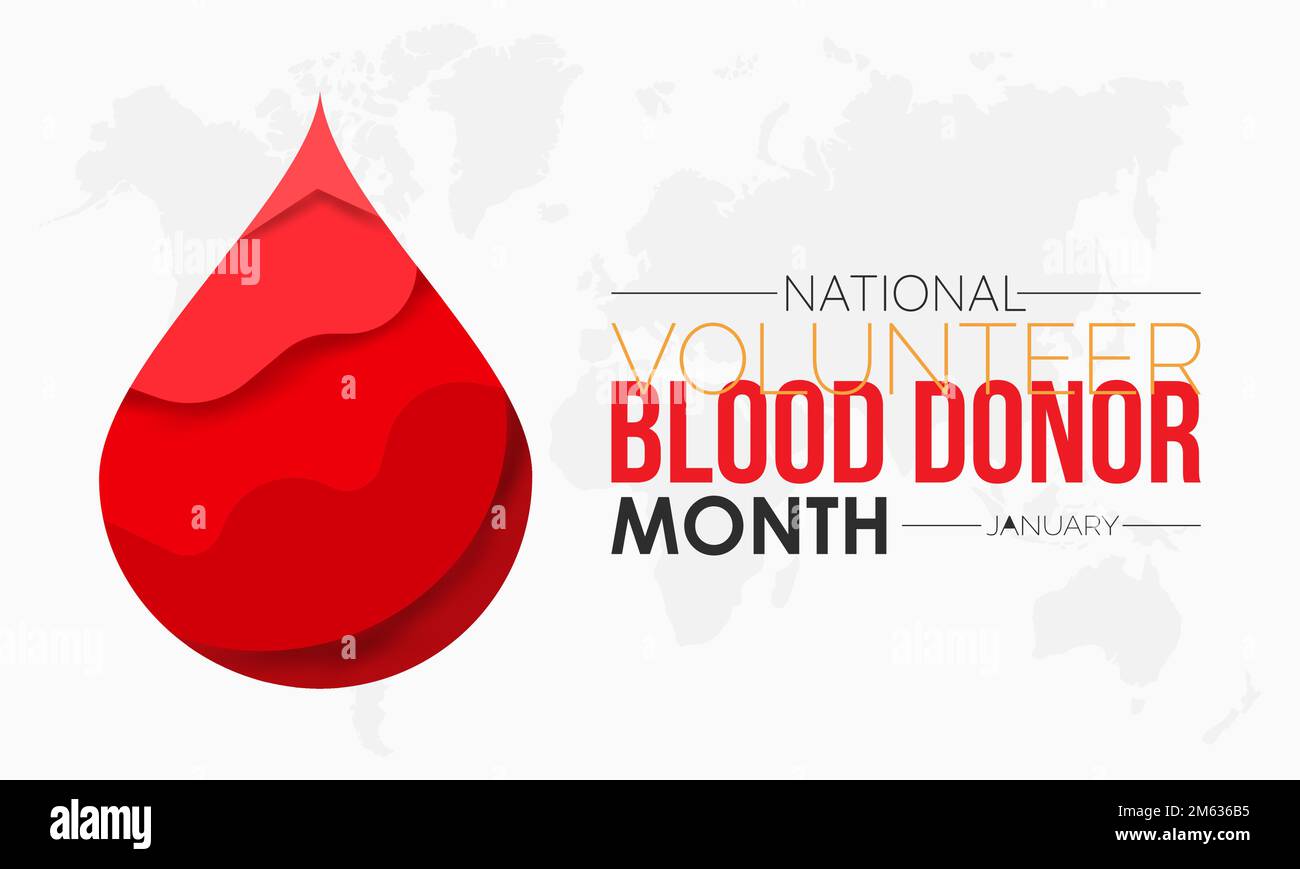 Vektorbanner-Design-Konzept des National Volunteer Blood Spender Month beobachtet jeden Januar Stock Vektor