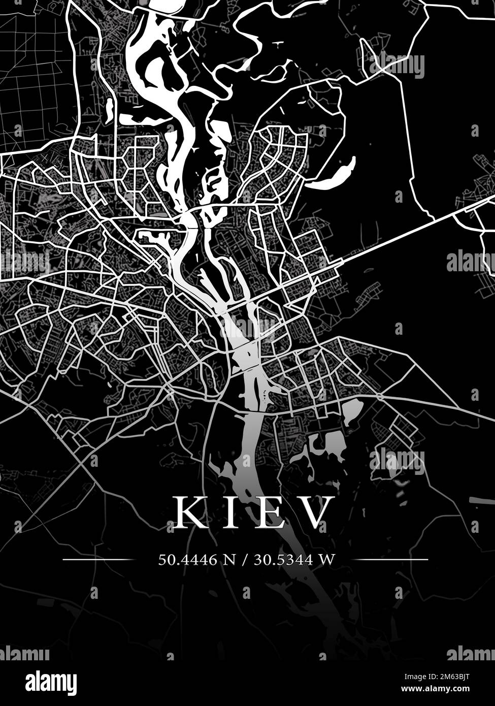 Karte der Ukraine, Kiew, Stadtplan, Grenzen, wichtige Städte, Flüsse und Seen. Layout und Skalierung. Längen- und Breitengrad. Stadtplan. Hochwertiges Foto Stockfoto