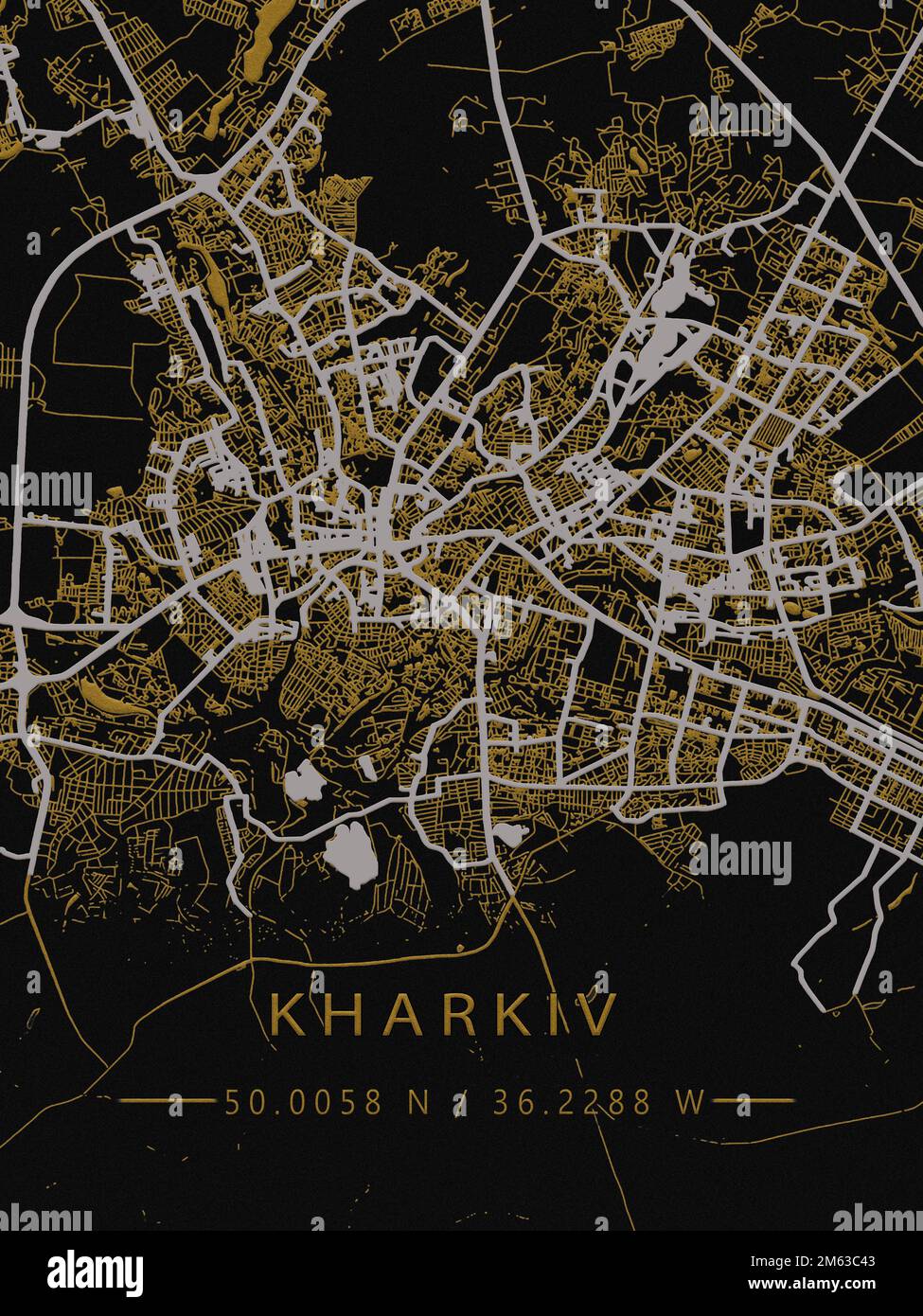 Karte der Ukraine, Charkov, Stadtplan, Grenzen, wichtige Städte, Flüsse und Seen. Layout und Skalierung. Längen- und Breitengrad. Stadtplan. Hochwertiges Foto Stockfoto