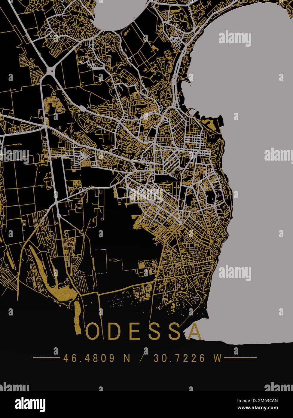 Karte der Ukraine, Odessa, Stadtplan, Grenzen, wichtige Städte, Flüsse und Seen. Layout und Skalierung. Längen- und Breitengrad. Stadtplan. Hochwertiges Foto Stockfoto