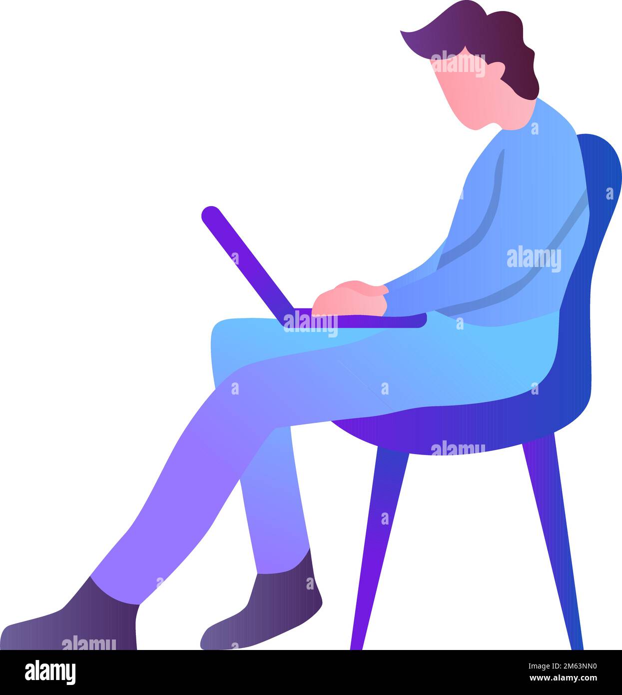 Mann, der an einem Laptop arbeitet, Vektor-Symbol für Remote-Job isoliert Stock Vektor