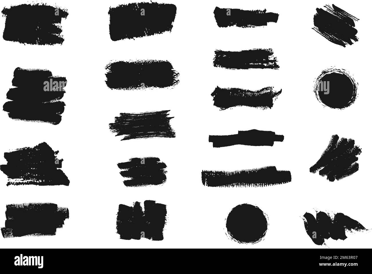 Grunge Pinsel Black Kollektion, Texturmuster Set. Bildpinsel Grunge des Sets, texturierte schwarze Tinte des Sammelvektors Stock Vektor