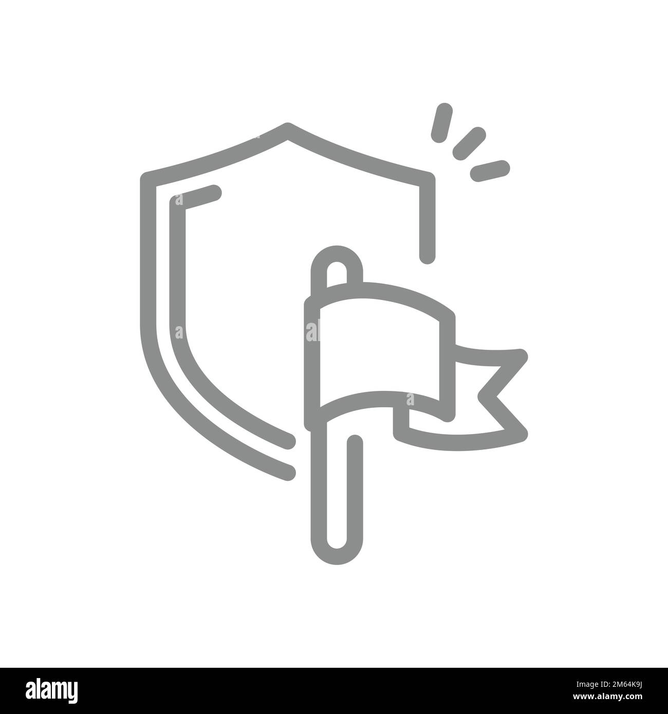 Vektorsymbol für Schild und Flaggenlinie. Sicherheitswarnung mit Symbol. Stock Vektor