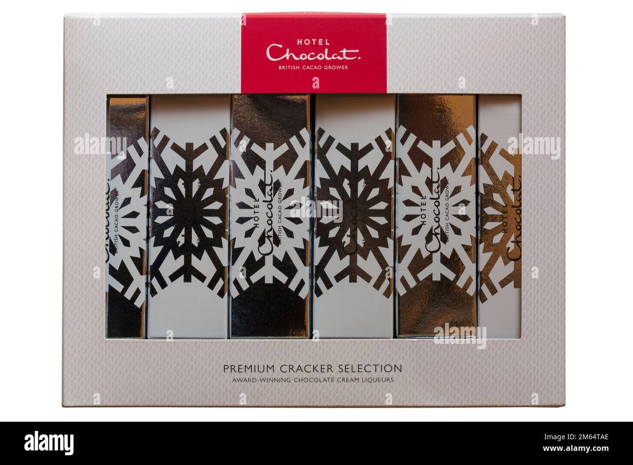 Hotel Chocolat Premium Cracker Selection preisgekrönte Schokoladencreme Liköre isoliert auf weißem Hintergrund Stockfoto