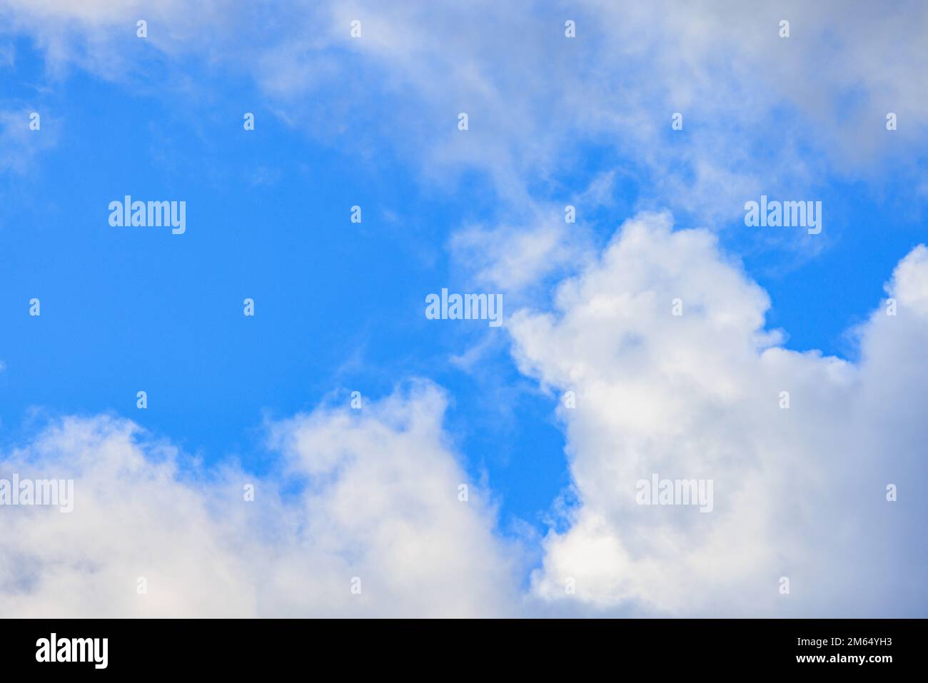 Geschwollene weiße Wolken und blauer Himmel an sonnigen Tagen Stockfoto