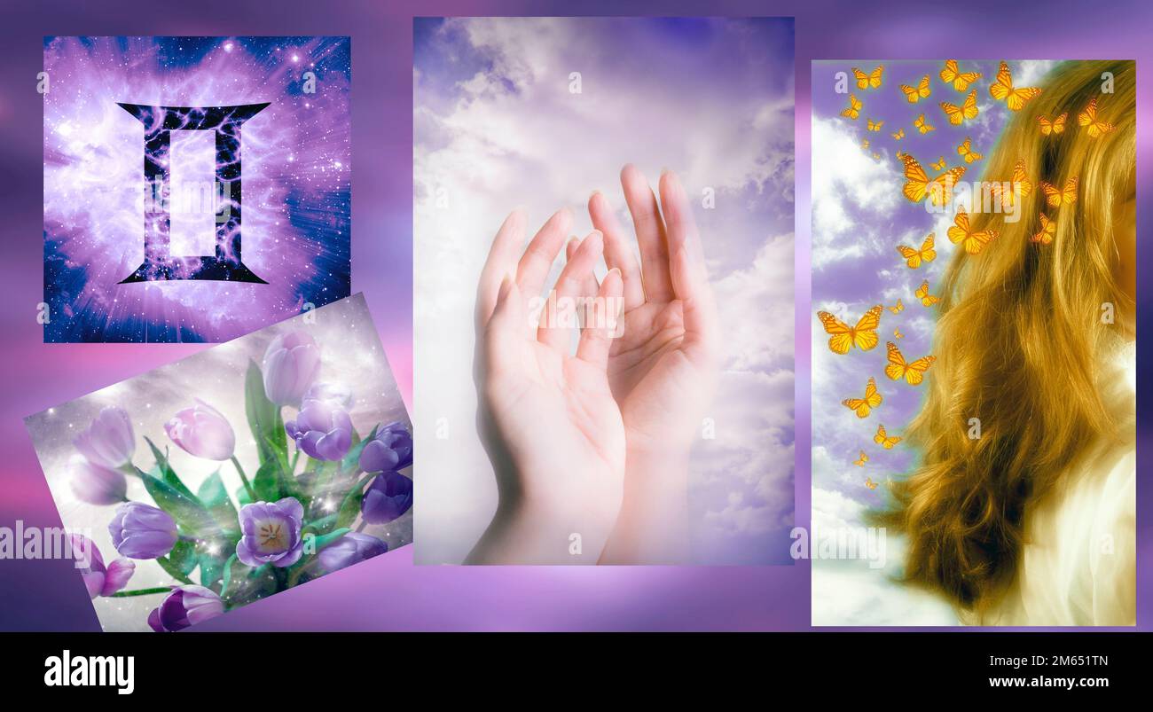 Zodiaksymbol Gemini und Bildverwandte Stockfoto