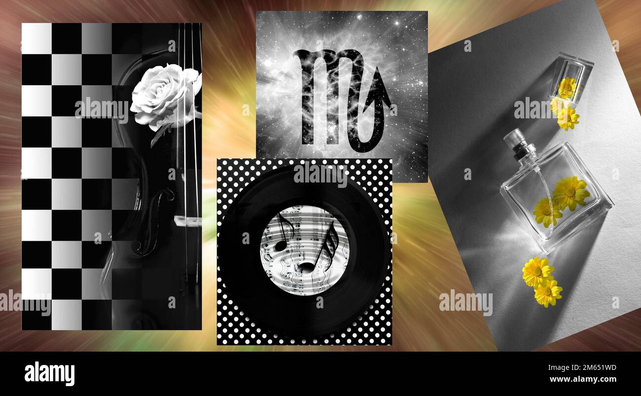 Zodiaksymbol Skorpion und Bilder im Zusammenhang Stockfoto