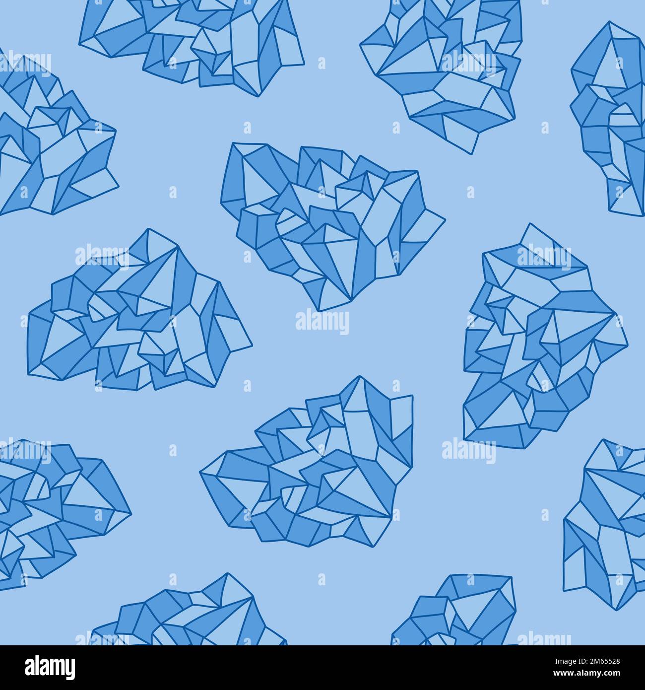 Polygonale blaue Mineralien, nahtloses Muster. Heilende Kristalle im Hintergrund. Komplizierte Edelsteine Quarzsteine Vektordarstellung. Stock Vektor