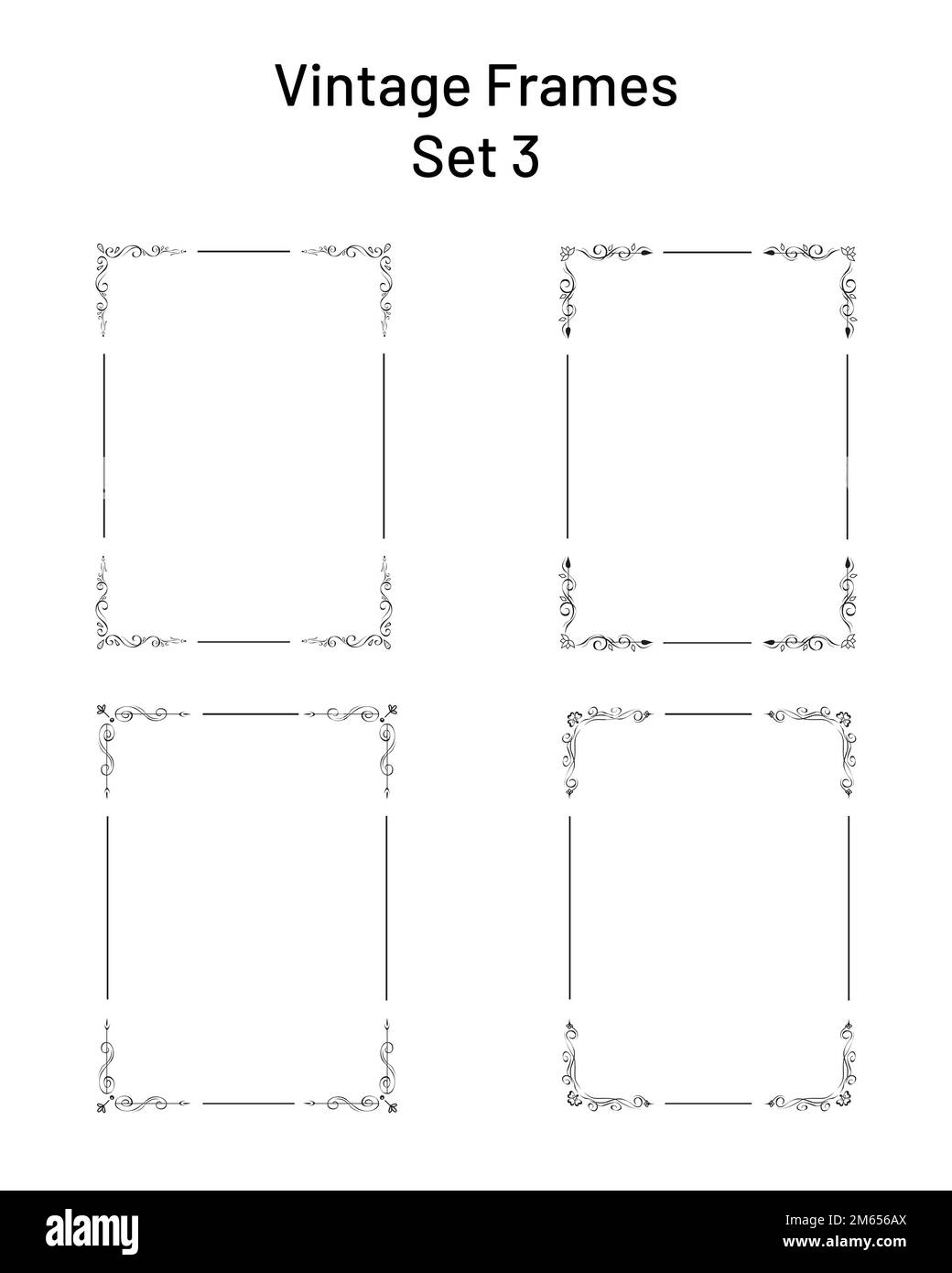Set mit 4 einfachen, schönen Rahmen mit florierenden Ecken, leeres r Stock Vektor