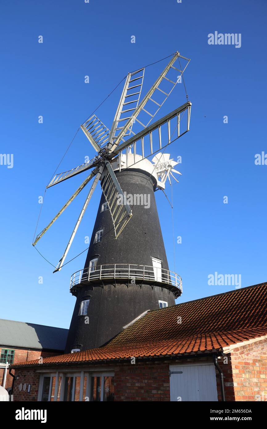 Heckington Windmill, Working 8-Sail Windmill, Heckington, Sleaford Lincolnshire, Großbritannien. Stockfoto