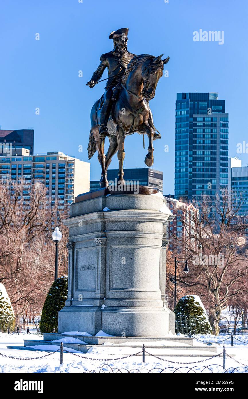 Boston Park und George Washington Statue. Massachusetts, USA. Stockfoto