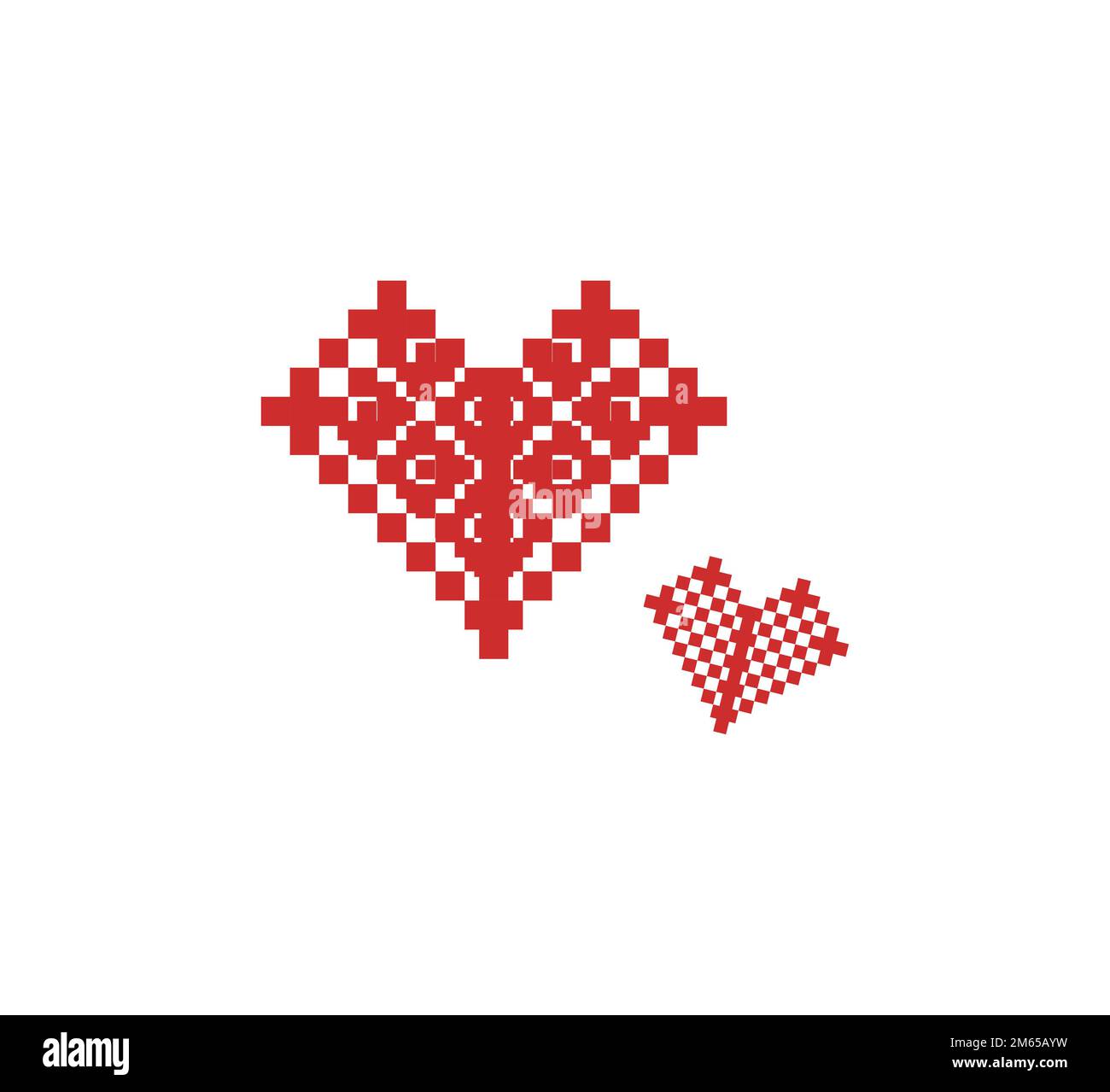 Herzform gestapelt aus roten Quadraten, Objekte isoliert auf weißem Hintergrund mit Schnittpfad, Valentinstag-Konzept Stockfoto