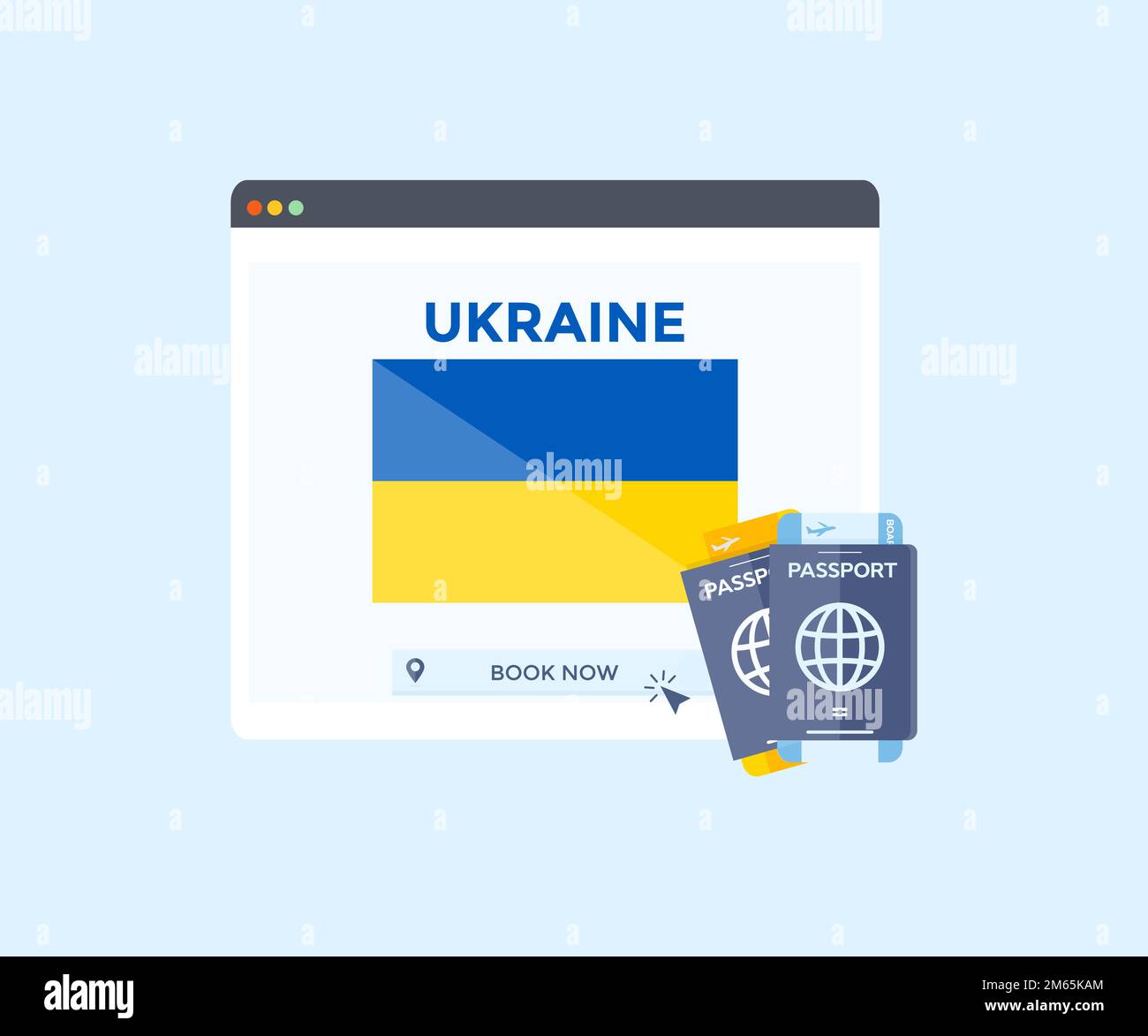 Online-Buchungsservice im Webbrowser, Reiseplanung Land Ukraine Logo-Design. Online-Reservierung von Flugtickets. Konzept für Website-Vektor Stock Vektor