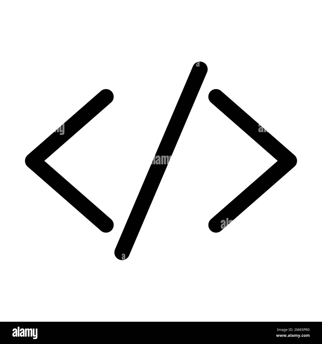 Zeile mit Code-Schrägstrich isoliert auf weißem Hintergrund. Schwarzer, flacher Klassiker mit modernem Umriss. Lineares Symbol und bearbeitbare Kontur. Einfach und Pixel p Stock Vektor