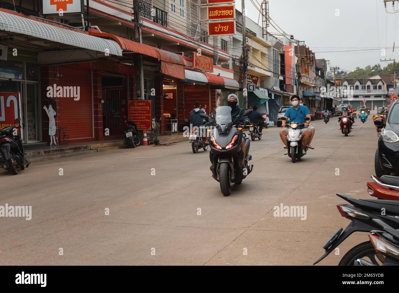 Motorräder auf der Khet Kheland Road in Pai, Thailand Stockfoto