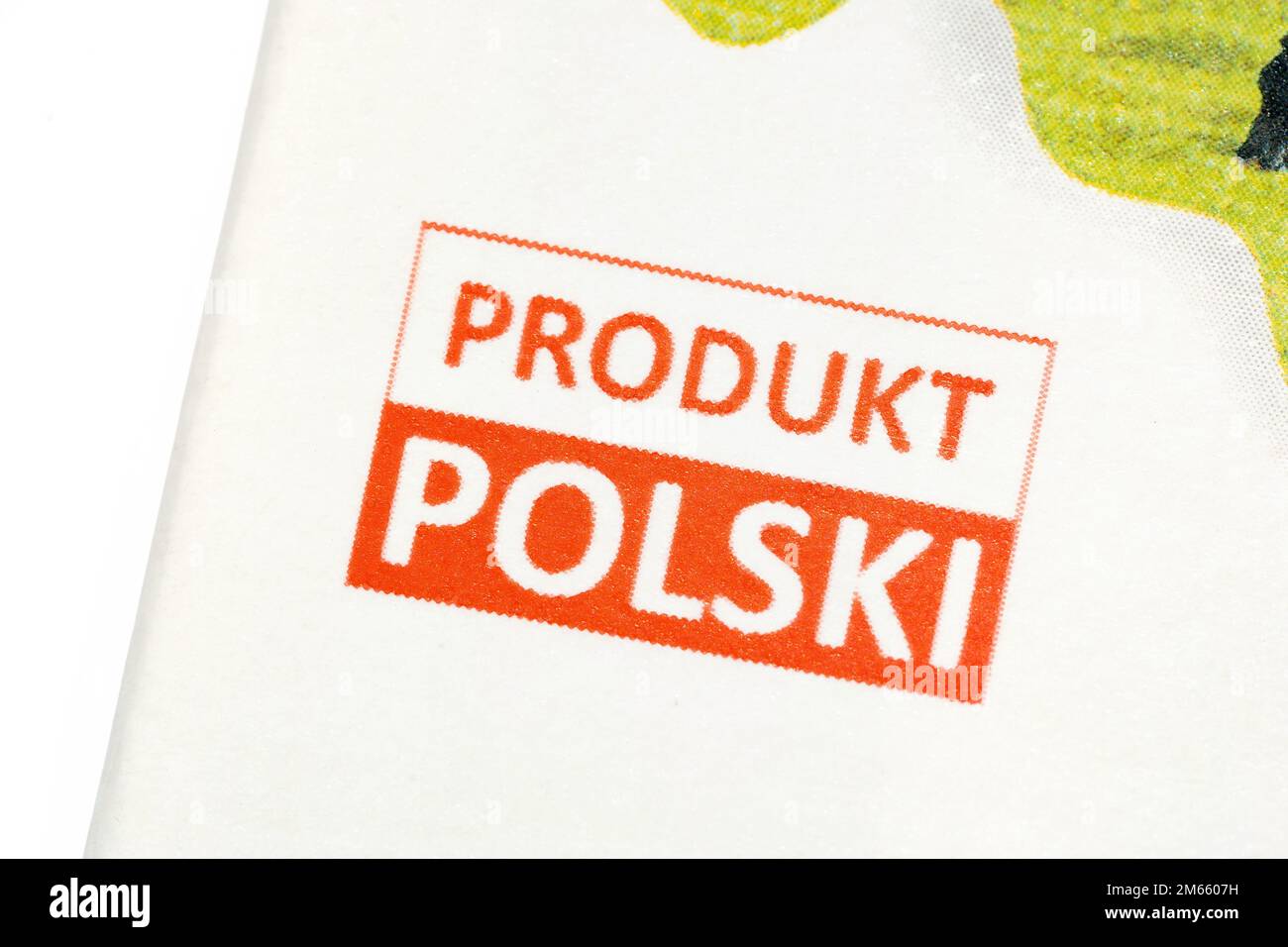 Polnische Produktkennzeichnung, Etikett, Aufdruck auf Symbol, in Polen hergestellte Lebensmittel. Produkt Polski Logo, nationales Produktkonzept, Niemand, Objekt de Stockfoto