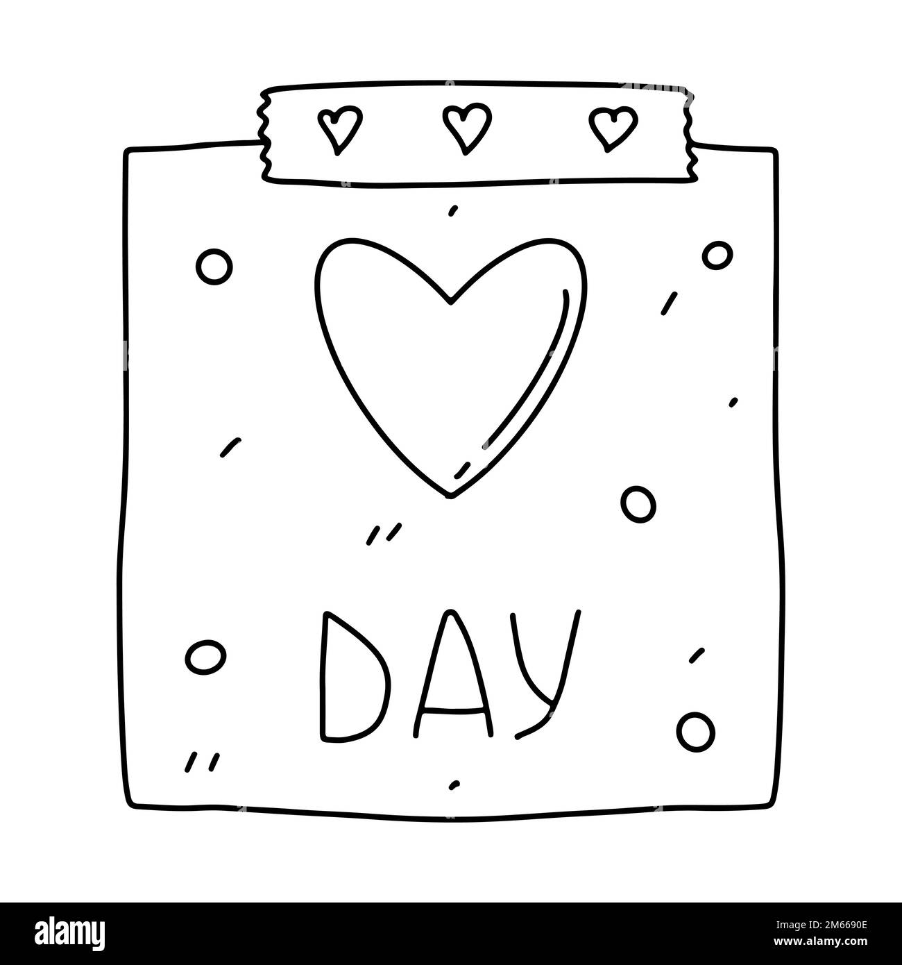 Valentinstag-Kalender. Februar 14. Vektorgrafik im handgezeichneten Doodle-Stil. Isoliert auf weißem Hintergrund Stock Vektor