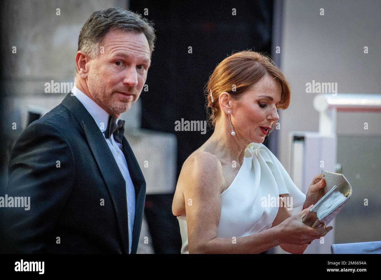 Christian und Geri Horner auf dem roten Teppich im James Bond No Time to die World Premier Stockfoto