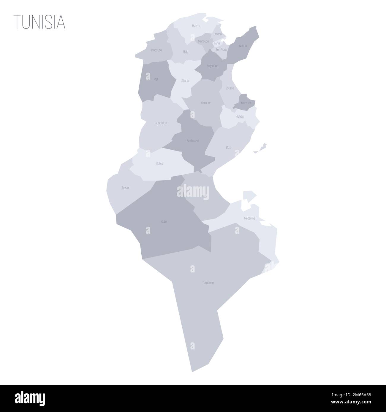 Tunesien politische Karte der Verwaltungsabteilungen Gouverneure