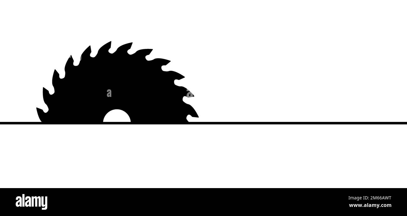 Symbol oder Symbol für Kreissägeblätter. Logo für Zeichnung der Sägeblatthälfte. Kreissägeblatt für Holzbearbeitungsmaschine, Sägemaschine. Elektrische Säge, CIR Stockfoto