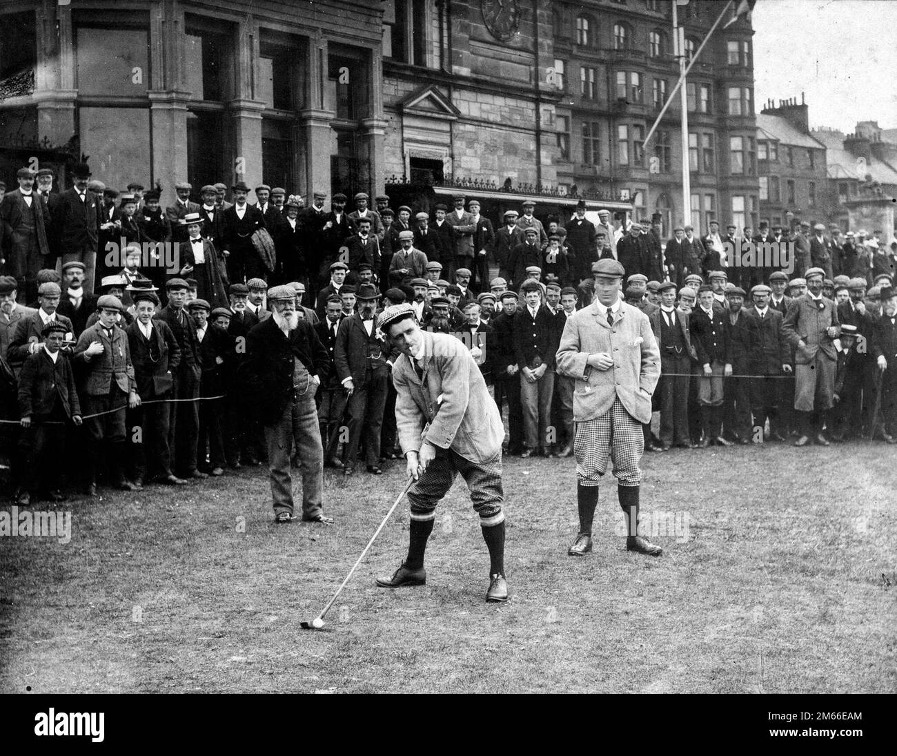 1901 Harold Hilton, Old Tom Morris & John Low bei 1. Tee, St Andrews Stockfoto