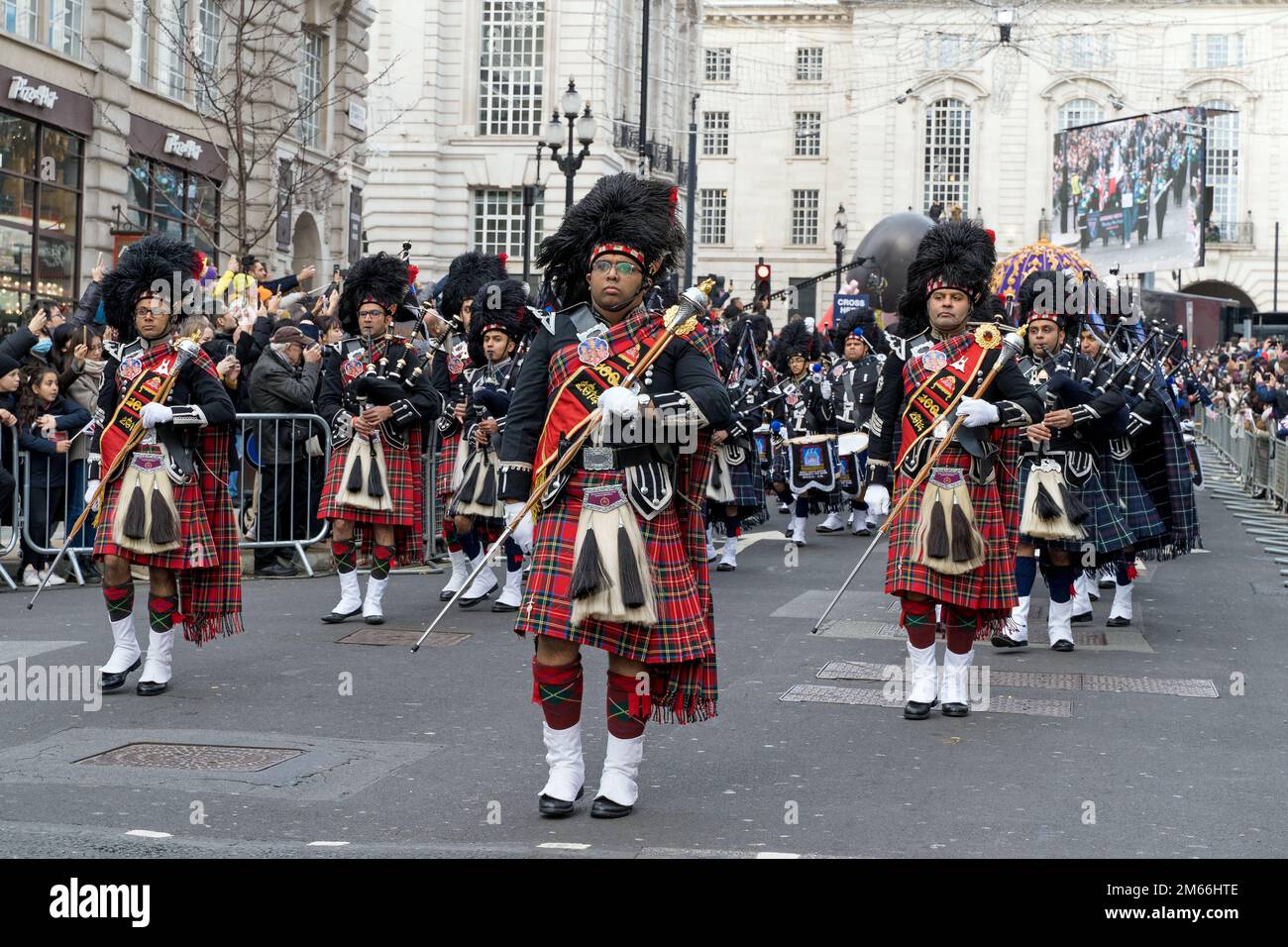 London Silvester-Parade, Marschkapelle Stockfoto